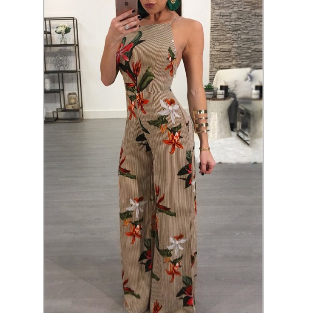 Backless Floral Jumpsuit